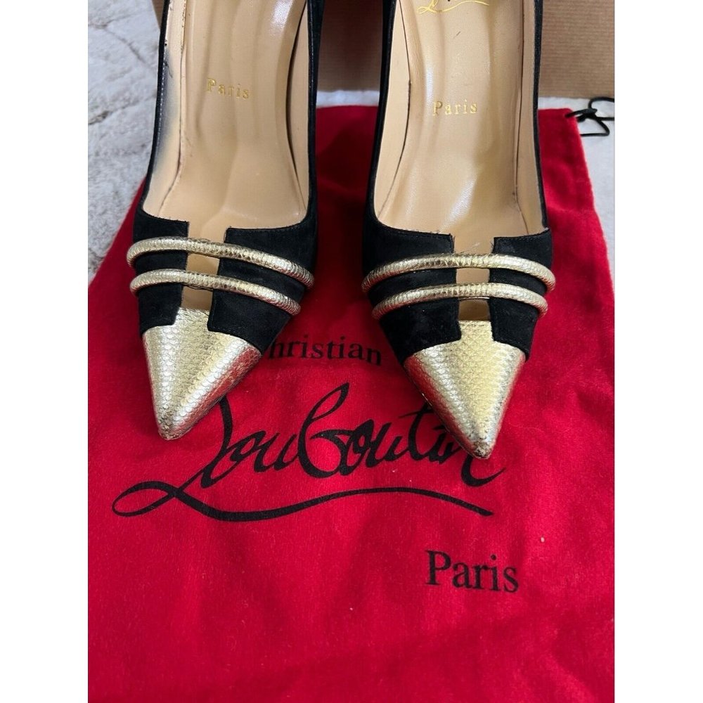 Christian Louboutin Pumps Stiletto Pointed Toe Pump Black Gold 38.5 - Picture 4 of 12